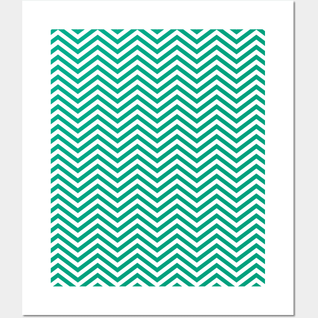 Dark Mint Green and White Chevron Pattern Wall Art by squeakyricardo